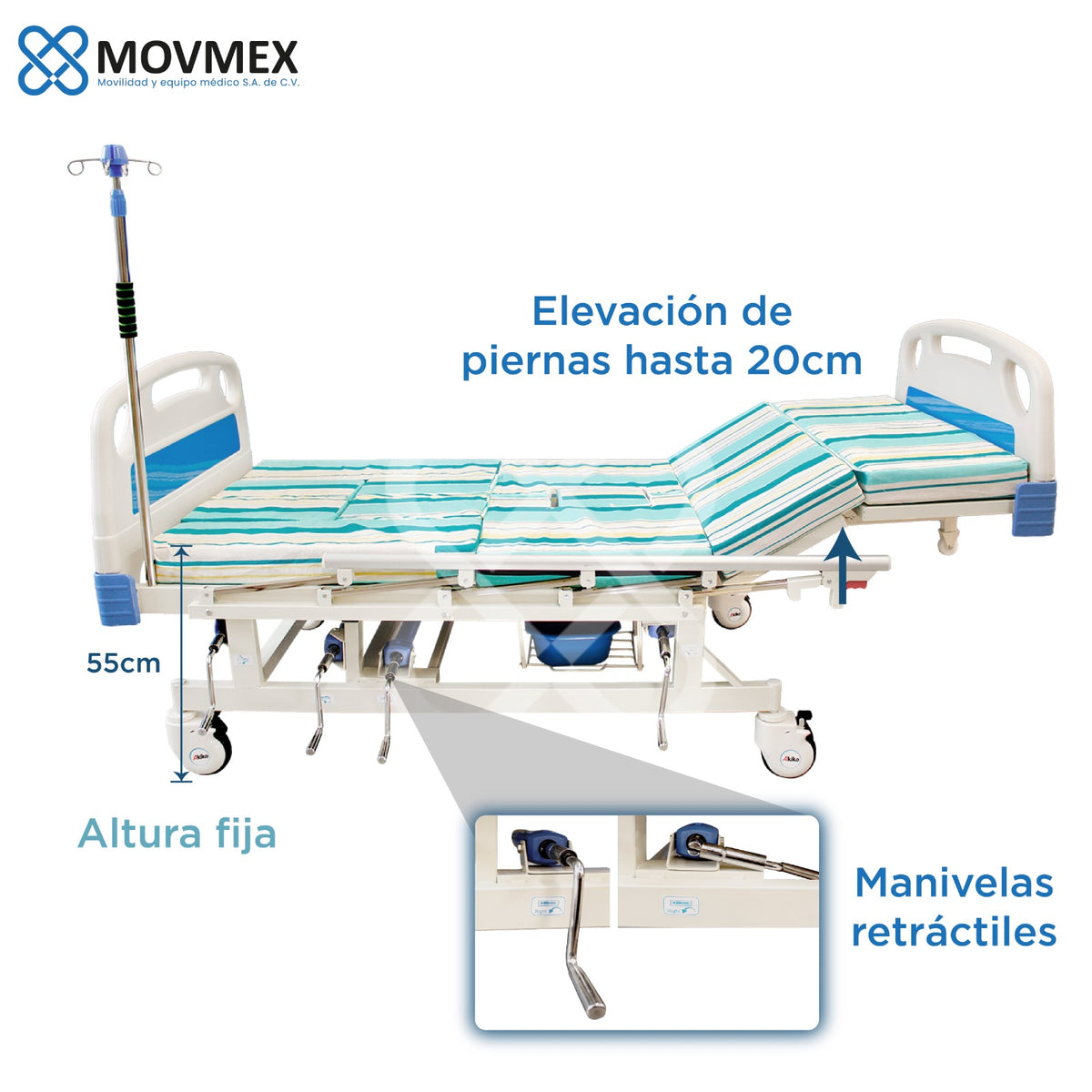 CAMA HOSPITALARIA MANUAL 7 FUNCIONES EN 1 MODELO FLORENCE