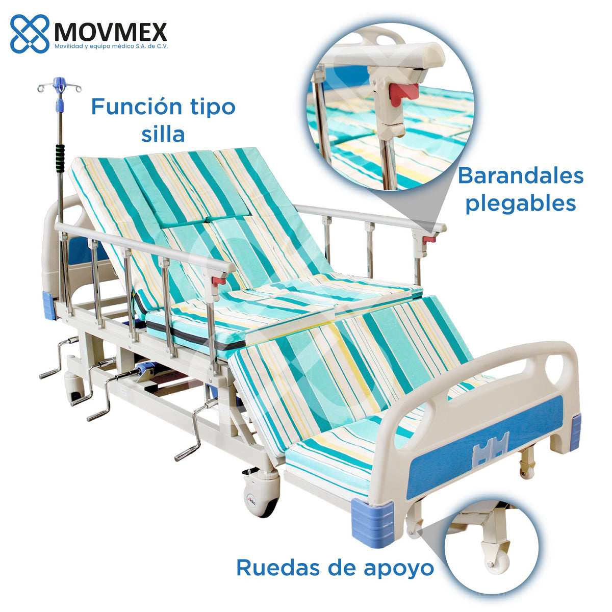 CAMA HOSPITALARIA MANUAL 7 FUNCIONES EN 1 MODELO FLORENCE