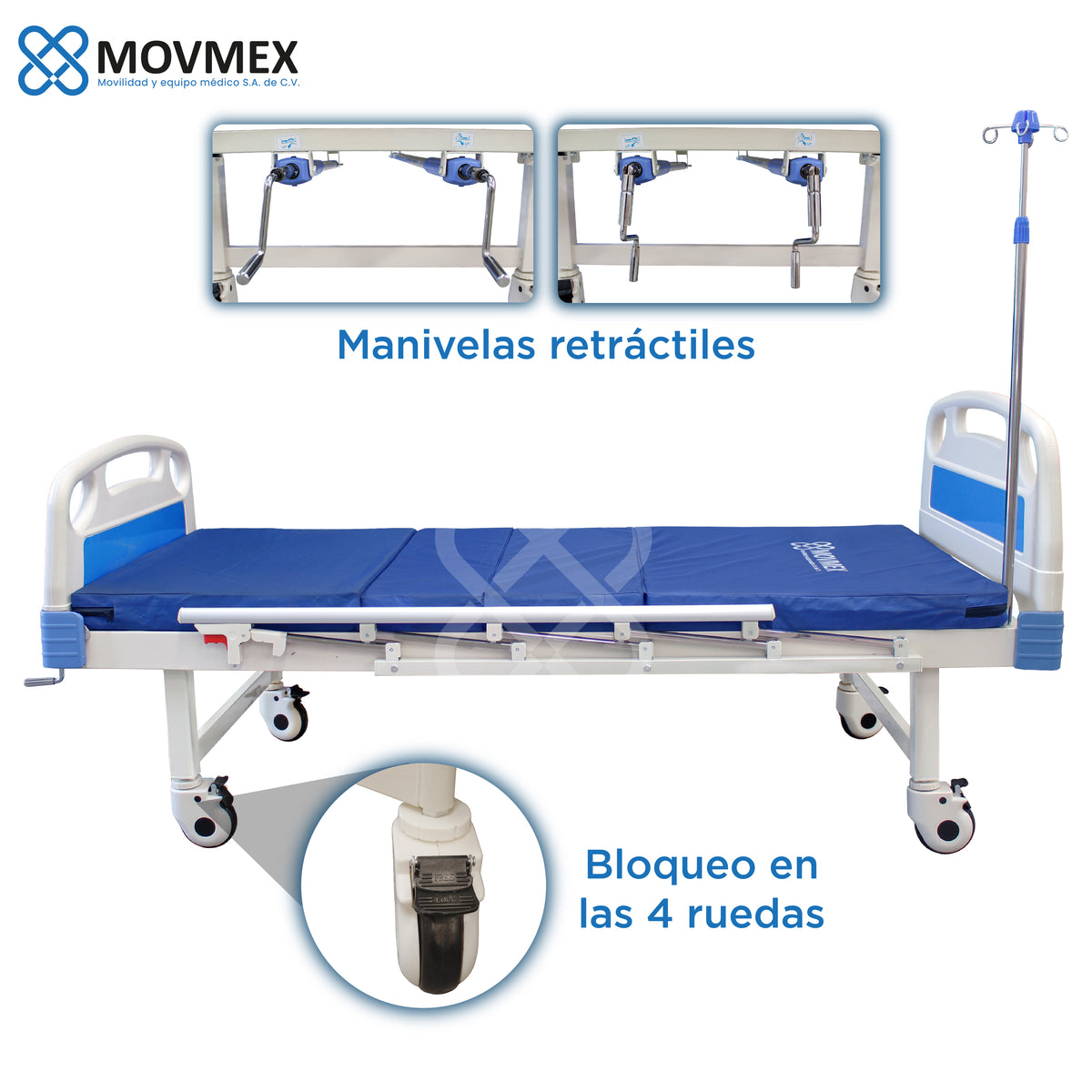 CAMA HOSPITALARIA MANUAL 2 POSICIONES CON ACCESORIOS MODELO OSLER